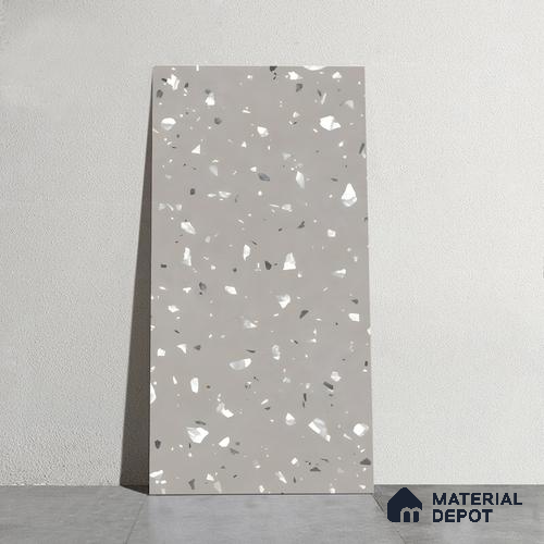 Terrazzo Floor & Wall Tile | TL 06318 Smoky Grey | 4 ft x 2 ft Matte Finish Vitrified Tile - 9 mm | Suitable For Living Room, Bedroom, Bathroom