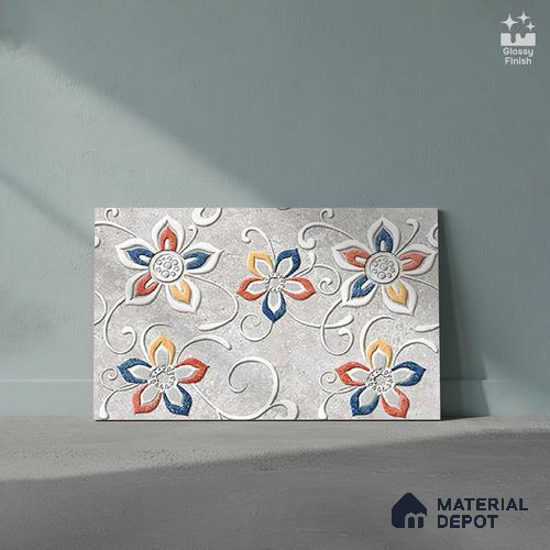 TL 01886 D Whitish Grey Highlighter 2 18 x 12 inch Glossy Finish Ceramic Wall Tile - 6 mm