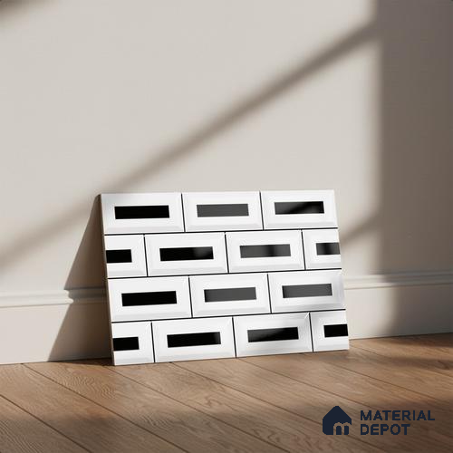 TL 01944 D Pearl White & Black Dark 18 x 12 inch Glossy Finish Ceramic Wall Tile - 6 mm