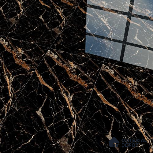 Marble Floor & Wall Tile TL 02182 Sombre Black 4 ft x 2 ft High Gloss Finish Tile - 9 mm (Random 3)