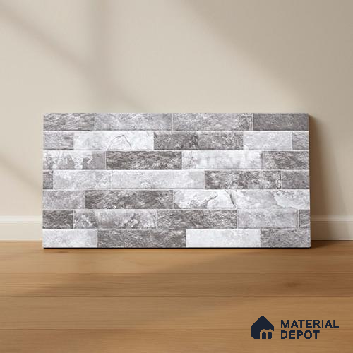 Grey Stacked Stone Wall Tile TL 06721 B Lustra Stormstone Grey 2 ft x 1 ft Ceramic Carving Satin Finish - 9 mm |  | Suitable for Living Room, Bedroom, Bathroom