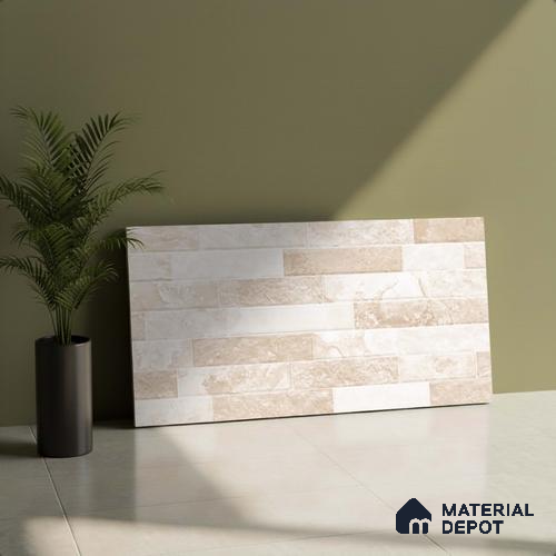 Beige Stacked Stone Wall Tile TL 06721 Lustra Canyon Sandstone 2 ft x 1 ft Ceramic Carving Satin Finish - 9 mm |  | Suitable for Living Room, Bedroom, Bathroom