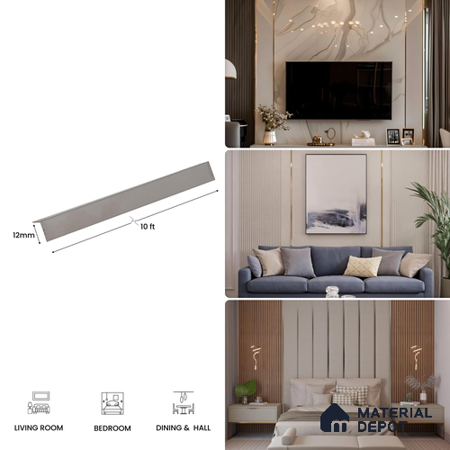 Stainless Steel L Profile Silver Hairline Matte Finish Edgeline PM 00282 V | 10 ft (3 mtr) x 12 mm x 0.6 mm | Suitable for Corner Applications | Adhesive Type Installation | Suitable for Floor & Walls