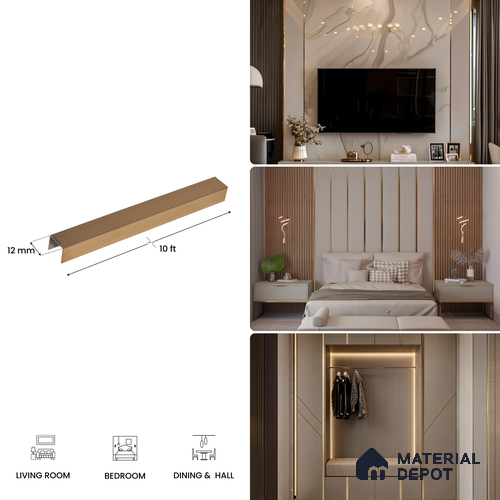 Stainless Steel U Profile Rose Gold Hairline Matte Finish Edgeline PM 00294 K | 10 ft (3 mtr) x 12 mm x 0.6 mm | Adhesive Type Installation | Suitable for Floor & Walls
