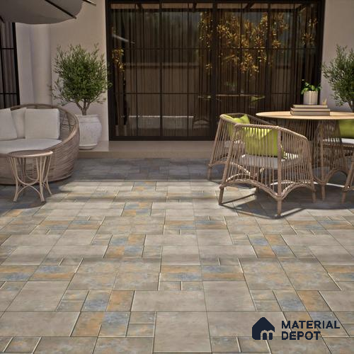 Stone Floor Tile TL 05368 Strada Urban Verde 16 inch x 16 inch Vitrified Punch Matte Finish - 12 mm | Suitable for Parking, Balcony, Courtyard, Patio, Terrace | Pattern Alignment May Vary | 2-3 mm Spacer is Mandatory