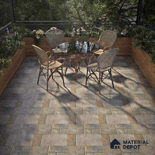 Stone Floor Tile TL 05368 Strada Urban Verde 16 inch x 16 inch Vitrified Punch Matte Finish - 12 mm | Suitable for Parking, Balcony, Courtyard, Patio, Terrace | Pattern Alignment May Vary | 2-3 mm Spacer is Mandatory