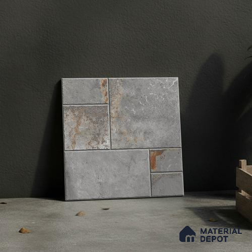 Grey Stone Floor Tile TL 10277  Verona Grey 16 inch x 16 inch Vitrified Carving Matte Finish - 12 mm | Pattern Alignment May Vary | 2-3 mm Spacer is Mandatory