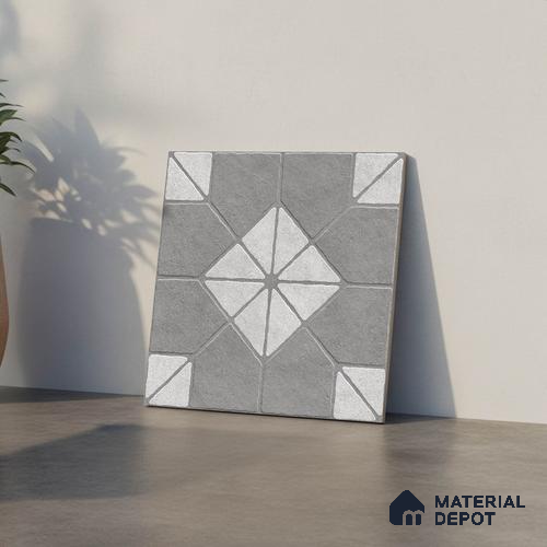 Grey Stone Floor Tile TL 10276  Blend Grey 16 inch x 16 inch Vitrified Carving Matte Finish - 12 mm | Pattern Alignment May Vary | 2-3 mm Spacer is Mandatory
