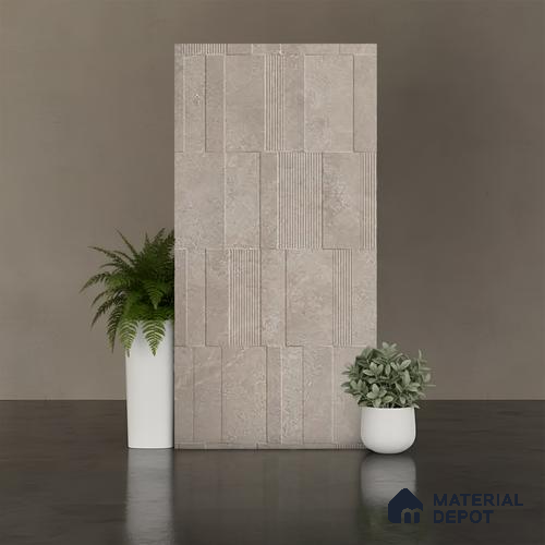Grey Highlighter Wall Tile TL 06739 B Gravier Celestial Ember Etch 4 ft x 2 ft Vitrified Carving Matte Finish - 9 mm | 8 Random Design | Suitable for Living Room, Bedroom, Bathroom