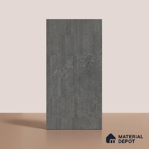 Grey Highlighter Wall Tile TL 06739 F Gravier Cosmic Obsidian Etch 4 ft x 2 ft Vitrified Carving Matte Finish - 9 mm | 8 Random Design | Suitable for Living Room, Bedroom, Bathroom
