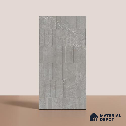 Grey Highlighter Wall Tile TL 06739 H Gravier Astral Grey Etch 4 ft x 2 ft Vitrified Carving Matte Finish - 9 mm | 8 Random Design | Suitable for Living Room, Bedroom, Bathroom