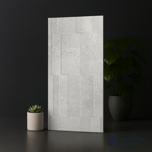 Grey Highlighter Wall Tile TL 06739 J Gravier Stellar Bianco Etch 4 ft x 2 ft Vitrified Carving Matte Finish - 9 mm | 8 Random Design | Suitable for Living Room, Bedroom, Bathroom