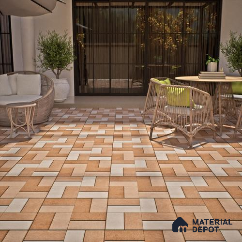 Budget Friendly Stone Look Value for Money Parking Brunox Floor Tile 16 x 16 inch | TL 06254 | Vitrified Matte Finish Tile - 12 mm | Suitable For Parking, Outdoor, Balcony & Terrace | Pattern Alignment May Vary | 2-3 mm Spacer is Mandatory