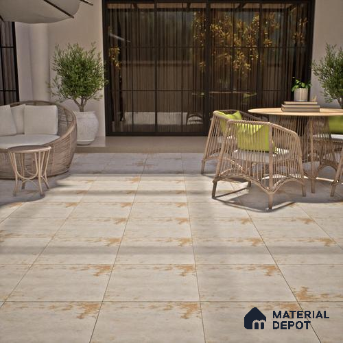 Stone Tile TL 04802 B Rustique Elegance Cream Brown 16 x 16 inch Vitrified Matte Finish - 12 mm | Suitable for Parking, Terrace, Balcony, Courtyard | Heavy Duty Digital Anti Skid Parking Floor | Pattern Alignment May Vary | 2-3 mm Spacer is Mandatory