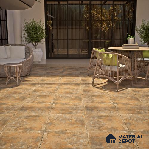 Stone Tile TL 04802 C Rustique Elegance Rustic Brown 16 x 16 inch Vitrified Matte Finish - 12 mm | Suitable for Parking, Terrace, Balcony, Courtyard | Heavy Duty Digital Anti Skid Parking Floor | Pattern Alignment May Vary | 2-3 mm Spacer is Mandatory