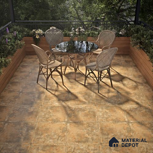 Stone Tile TL 04802 C Rustique Elegance Rustic Brown 16 x 16 inch Vitrified Matte Finish - 12 mm | Suitable for Parking, Terrace, Balcony, Courtyard | Heavy Duty Digital Anti Skid Parking Floor | Pattern Alignment May Vary | 2-3 mm Spacer is Mandatory