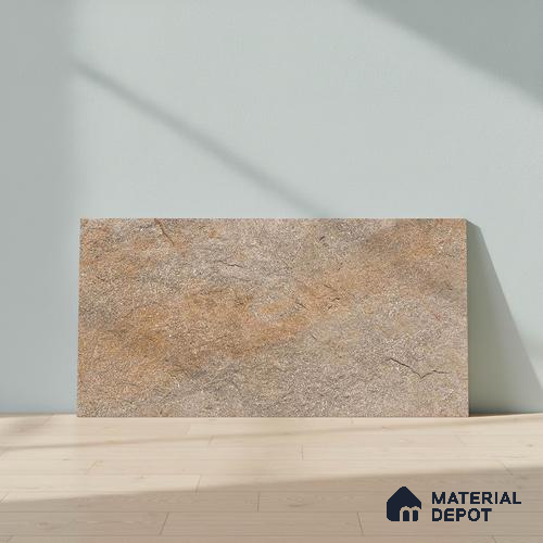 Stone Floor Tile TL 06023 AJ Evoque Natural 2 ft x 11.8 Inch Anti Skid Tiles Vitrified Matte Slate Punch Finish - 12 mm | 8 Random Design  Ideal For Parking, Outdoor, Balcony