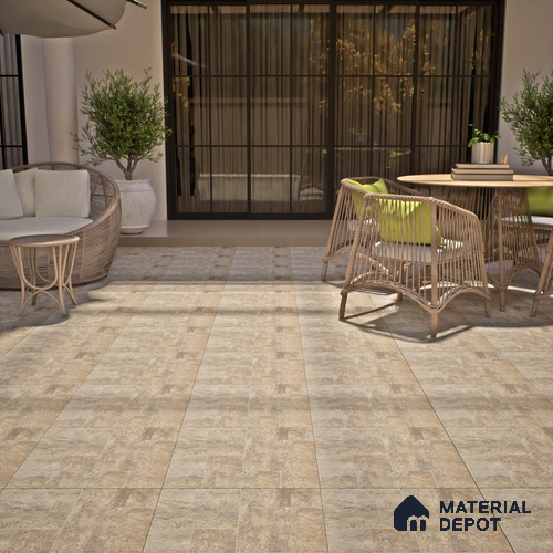 Stone Floor Tile TL 06023 B Forest Olive 2 ft x 2 ft Vitrified Matte Slate Punch Finish - 12 mm | 6 Random Design | Ideal For Living Room, Bathroom, Restaurants