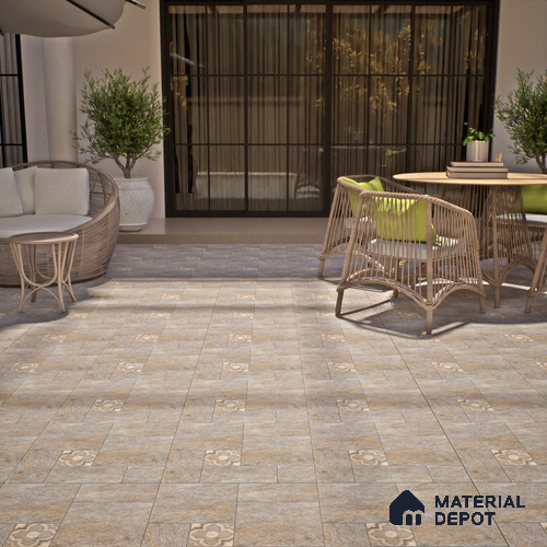 Stone Floor Tile TL 06023 C Evoque Gris 2 ft x 2 ft Anti Skid Tiles Vitrified Matte Slate Punch Finish - 12 mm | 4 Random Design  Ideal For Parking, Outdoor, Balcony