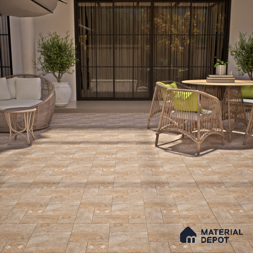 Stone Floor Tile TL 06023 D Evoque Natural 2 ft x 2 ft Anti Skid Tiles Vitrified Matte Slate Punch Finish - 12 mm | 4 Random Design  Ideal For Parking, Outdoor, Balcony