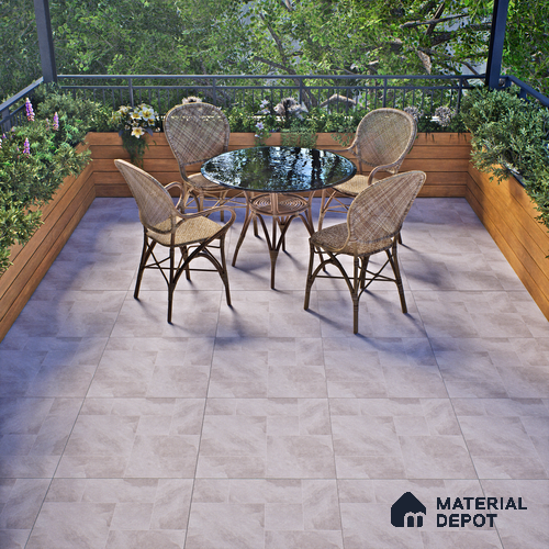 Cement Floor Tile TL 06023 E Spectra Grey 2 ft x 2 ft Vitrified Matte Slate Punch Finish - 12 mm | 6 Random Design | Ideal For Living Room, Bathroom, Restaurants