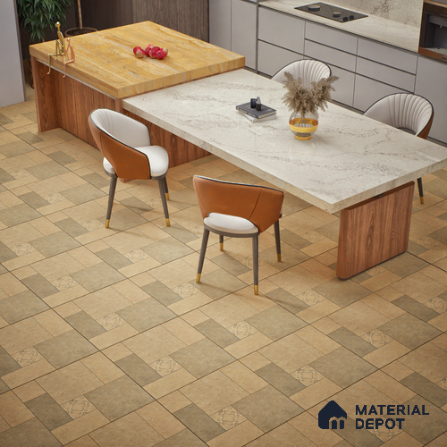 Stone Floor Tile TL 06023 R Natural Stone 11.8 inch x11.8 inch Vitrified Matte Slate Punch Finish - 12 mm | 140 Random Design | Ideal For Living Room, Bathroom, Restaurants