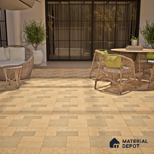 Stone Floor Tile TL 06023 Natural Stone 2 ft x 2 ft Vitrified Matte Slate Punch Finish - 12 mm | 35 Random Design | Ideal For Living Room, Bathroom, Restaurants
