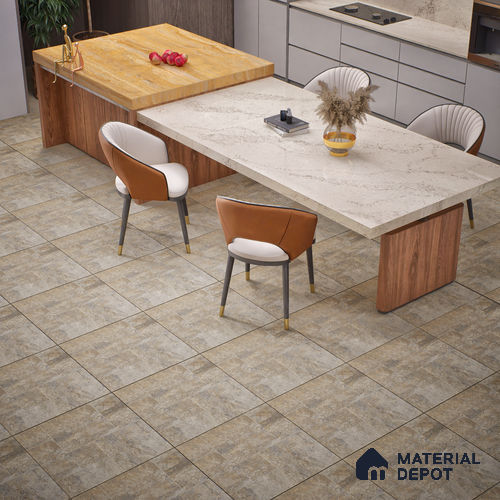 Stone Floor Tile TL 06023 T Forest Olive 11.8 inch x11.8 inch Vitrified Matte Slate Punch Finish - 12 mm | 24 Random Design | Ideal For Living Room, Bathroom, Restaurants