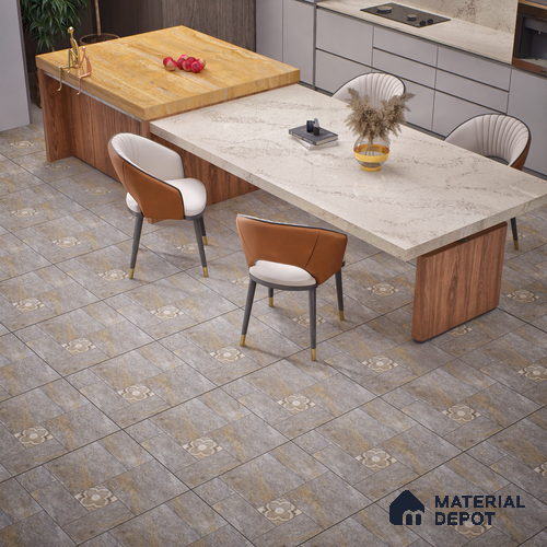 Stone Floor Tile TL 06023 V Evoque Gris 11.8 inch x11.8 inch Anti Skid Tiles Vitrified Matte Slate Punch Finish - 12 mm | 16 Random Design  Ideal For Parking, Outdoor, Balcony