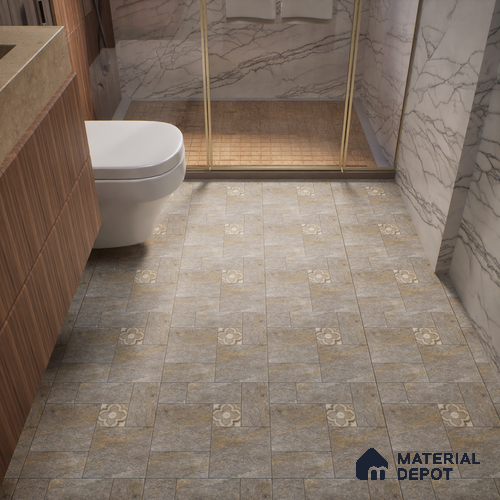 Stone Floor Tile TL 06023 V Evoque Gris 11.8 inch x11.8 inch Anti Skid Tiles Vitrified Matte Slate Punch Finish - 12 mm | 16 Random Design Ideal For Parking, Outdoor, Balcony
