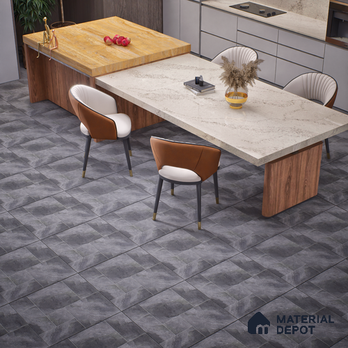 Cement Floor Tile TL 06023 Z Spectra Nero 11.8 inch x11.8 inch Vitrified Matte Slate Punch Finish - 12 mm | 24 Random Design | Ideal For Living Room, Bathroom, Restaurants
