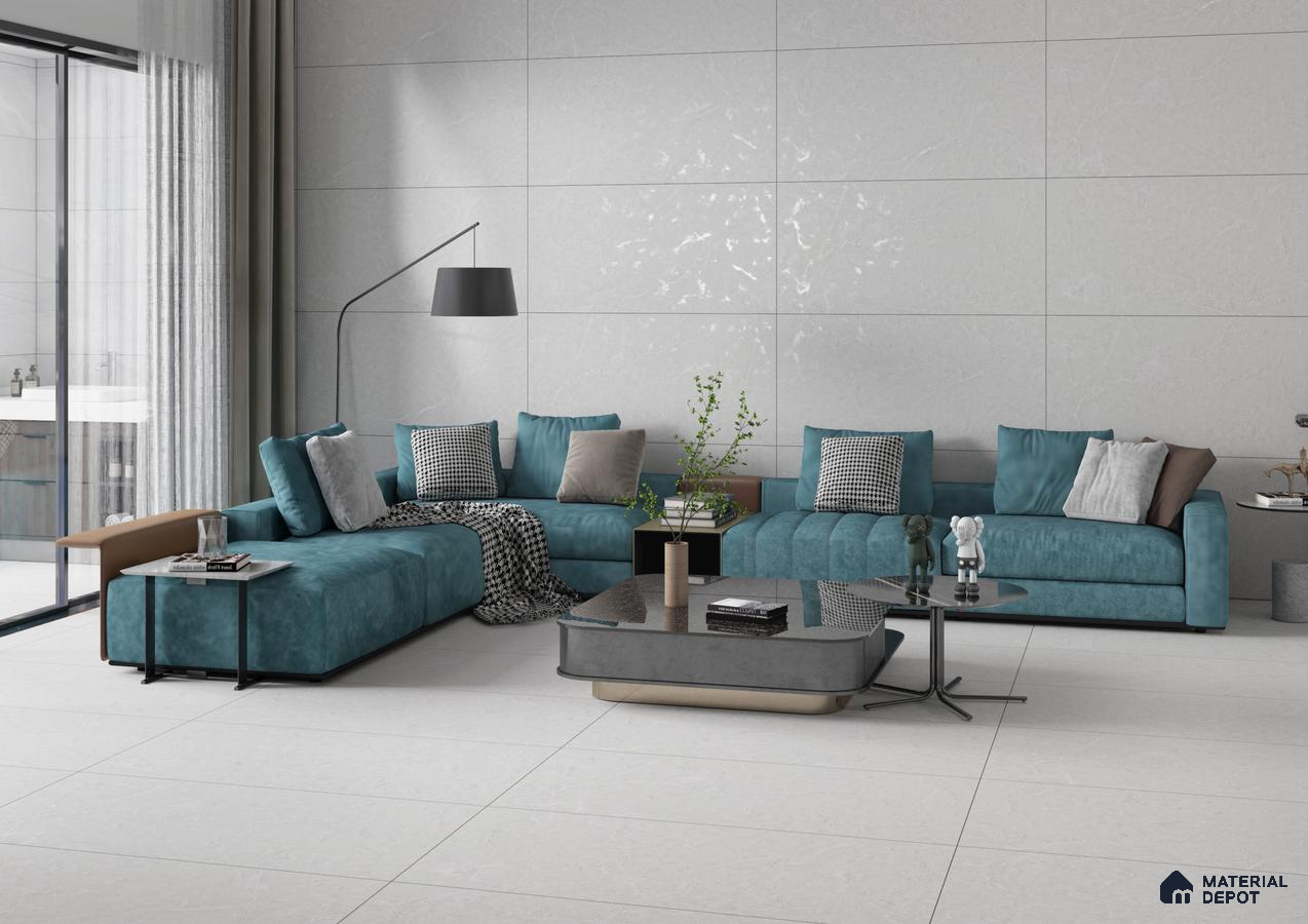 Sleek and Modern Living Room with Blue Accents | Material Depot