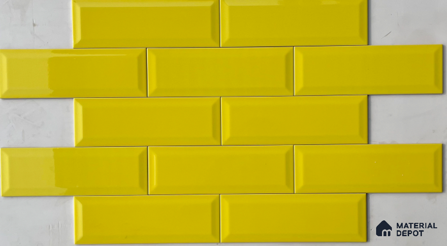 TL 00004 D 12x4 inches Yellow Bevelled Glossy Finish Ceramic Wall Tile - 7 mm
