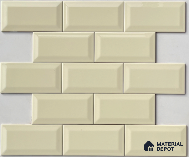 TL 00005 D 8x4 inches Ivory Bevelled Glossy Finish Ceramic Wall Tile - 7 mm