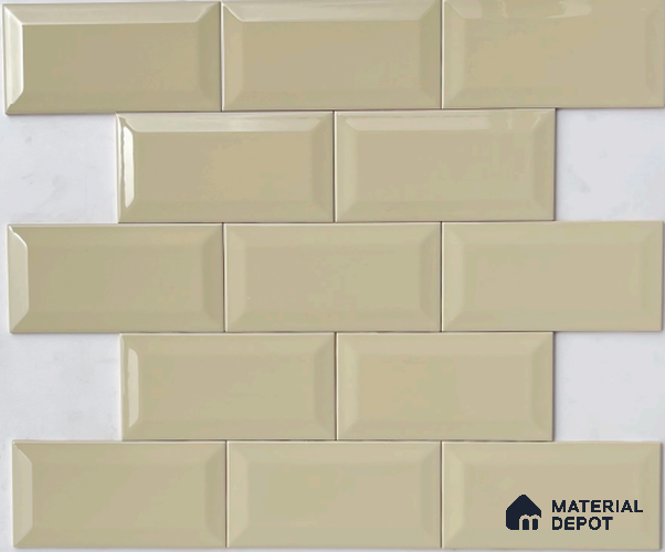 TL 00005 E 8x4 inches Sand Bevelled Glossy Finish Ceramic Wall Tile - 7 mm