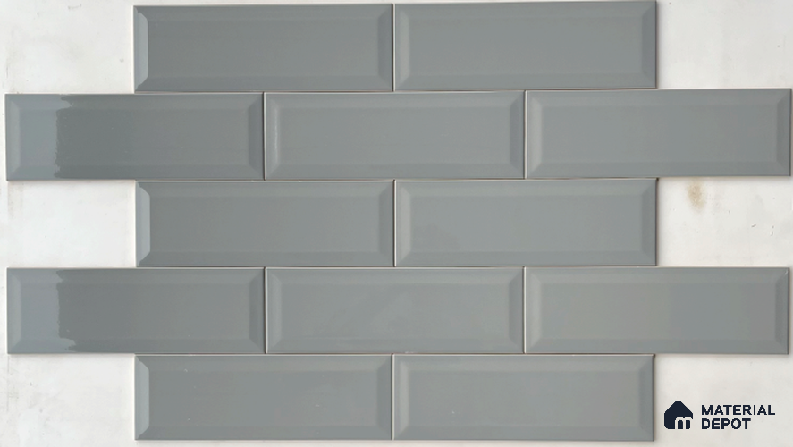 TL 00002 B 12x4 inches Dark Grey Bevelled Glossy Finish Ceramic Wall Tile - 7 mm