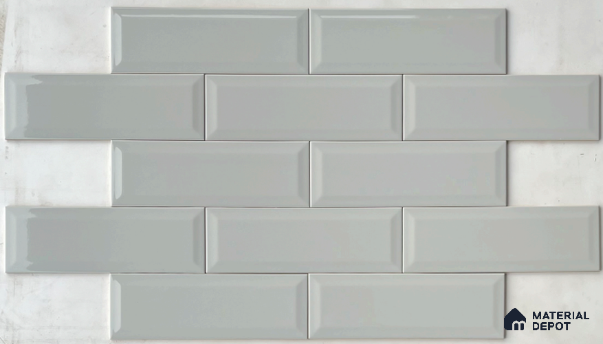 TL 00002 A 12x4 inches Light Grey Bevelled Glossy Finish Ceramic Wall Tile - 7 mm