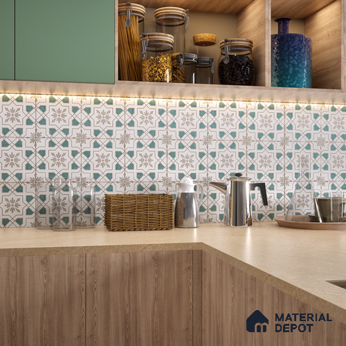 Moroccan Floor & Wall Tile TL 06067 B Tessera Decor 200 x 200 mm Vitrified Matte Finish - 9 mm | Ideal For Living Room, Bathroom, Kitchen | 2 mm Spacer is Mandatory | Please Expect a Slight Variation of Pattern