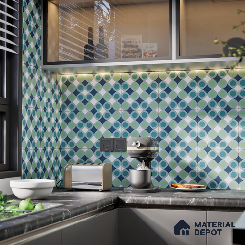 Subway Moroccan Wall & Floor Tile TL 05267 Circular Ferns 8 x 8 inch Vitrified Matte Finish - 8 mm | Suitable for Accent / Feature Walls, Bathroom, Kitchen Wall & Backsplashes | Please Expect a Slight Variation of Pattern