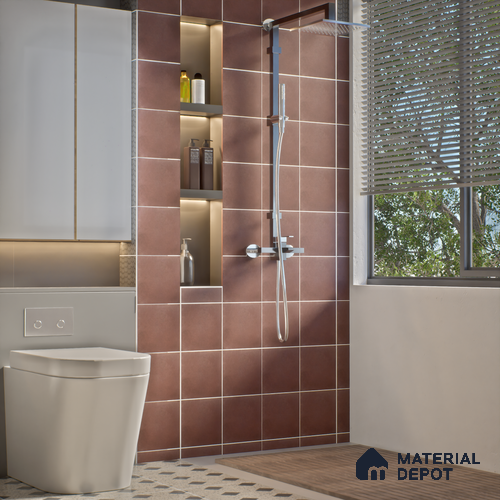 Subway Wall & Floor Tile TL 05262 D Solana Base 1 Terracotta Rust 8 x 8 inch Vitrified Matte Finish - 8 mm | Suitable for Accent / Feature Walls, Bathroom, Kitchen Wall & Backsplashes | Please Expect a Slight Variation of Pattern