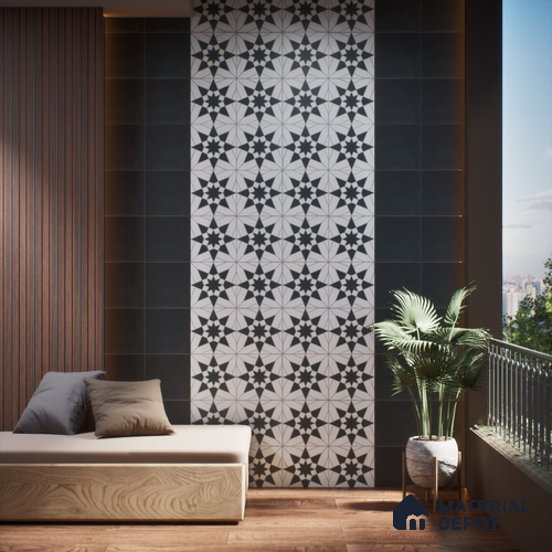 Subway Wall & Floor Tile TL 05262 I Solana Base 2 Bianco Black 8 x 8 inch Vitrified Matte Finish - 8 mm | Suitable for Accent / Feature Walls, Bathroom, Kitchen Wall & Backsplashes | Please Expect a Slight Variation of Pattern