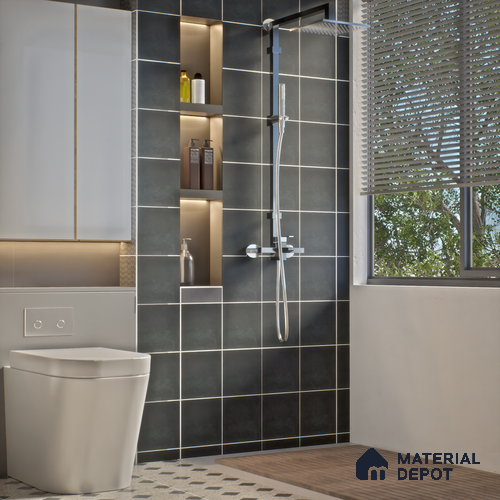 Subway Wall & Floor Tile TL 05262 I Solana Base 2 Bianco Black 8 x 8 inch Vitrified Matte Finish - 8 mm | Suitable for Accent / Feature Walls, Bathroom, Kitchen Wall & Backsplashes | Please Expect a Slight Variation of Pattern