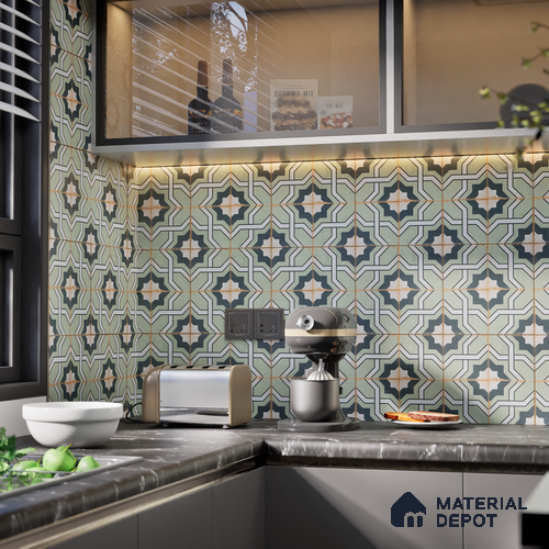 Subway Moroccan Wall & Floor Tile TL 05243 B Tropea Ornate Fern 8 x 8 inch Vitrified Matte Finish - 8 mm | 8 Random Faces | Suitable for Accent / Feature Walls, Bathroom, Kitchen Wall & Backsplashes | Please Expect a Slight Variation of Pattern