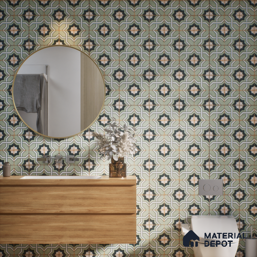 Subway Moroccan Wall & Floor Tile TL 05243 B Tropea Ornate Fern 8 x 8 inch Vitrified Matte Finish - 8 mm | 8 Random Faces | Suitable for Accent / Feature Walls, Bathroom, Kitchen Wall & Backsplashes | Please Expect a Slight Variation of Pattern