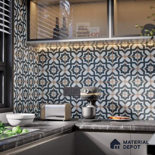 Subway Moroccan Wall & Floor Tile TL 05243 C Tropea Ornate Azul 8 x 8 inch Vitrified Matte Finish - 8 mm | 8 Random Faces | Suitable for Accent / Feature Walls, Bathroom, Kitchen Wall & Backsplashes | Please Expect a Slight Variation of Pattern