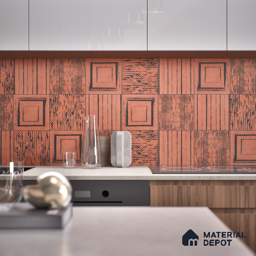 Subway Moroccan Wall & Floor Tile TL 05245 C Zahara Linea Red 8 x 8 inch Vitrified Matte Finish - 8 mm | 8 Random Faces | Suitable for Accent / Feature Walls, Bathroom, Kitchen Wall & Backsplashes | Please Expect a Slight Variation of Pattern