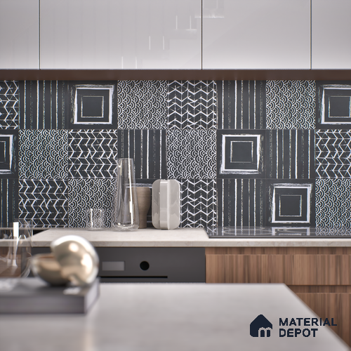 Subway Moroccan Wall & Floor Tile TL 05245 E Zahara Zigs Black 8 x 8 inch Vitrified Matte Finish - 8 mm | 8 Random Faces | Suitable for Accent / Feature Walls, Bathroom, Kitchen Wall & Backsplashes | Please Expect a Slight Variation of Pattern