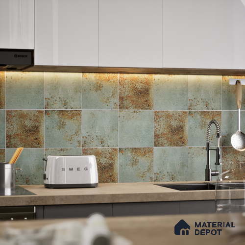 Subway Rustic Wall & Floor Tile TL 05260 Riviera Cloud Rustic Grey 8 x 8 inch Vitrified Matte Finish - 8 mm | 15 Random Faces | Suitable for Accent / Feature Walls, Bathroom, Kitchen Wall & Backsplashes | Please Expect a Slight Variation of Pattern