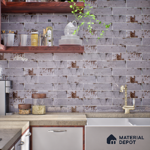 Subway Rustic Wall Tile TL 05229 D Shynist Rustic Smoke 12 x 3 inch Vitrified Glossy Finish - 8 mm | 16 Random Faces | Suitable for Accent / Feature Walls, Bathroom, Kitchen Wall & Backsplashes