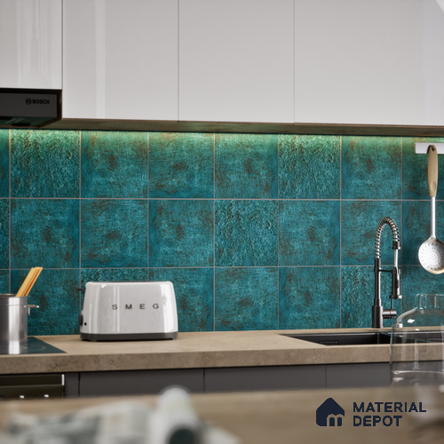 Subway Rustic Wall & Floor Tile TL 05251 B Tropezia Ocean Blue 8 x 8 inch Vitrified Glossy Finish - 8 mm | Random Design | Suitable for Accent / Feature Walls, Bathroom, Kitchen Wall & Backsplashes | Please Expect a Slight Variation of Pattern
